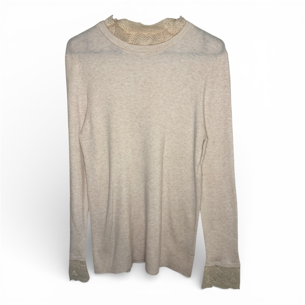 Tuckernuck Rosemary Ribbed Light Weight Sweater Lace Trim Cream - Size XXL